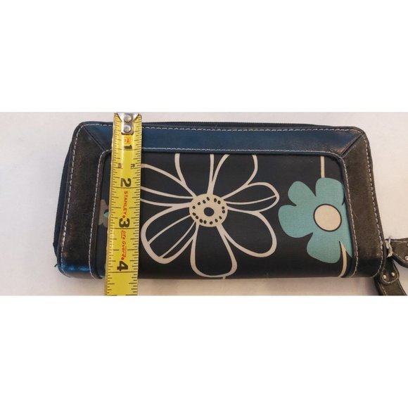 Womens Billfold Wallet Black Floral Unbranded Vinyl Zipper 4"X8" Multi-Sections - Picture 8 of 8